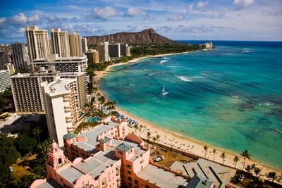 Aerial view of Diamond Head with sea near Stay Hotel Waikiki