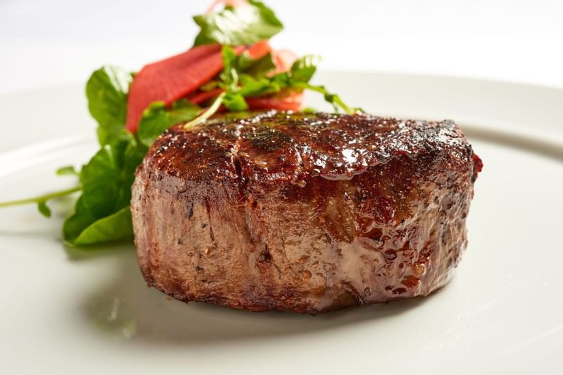 Close-up of Steak Filet Mignon served at The Diplomat Resort