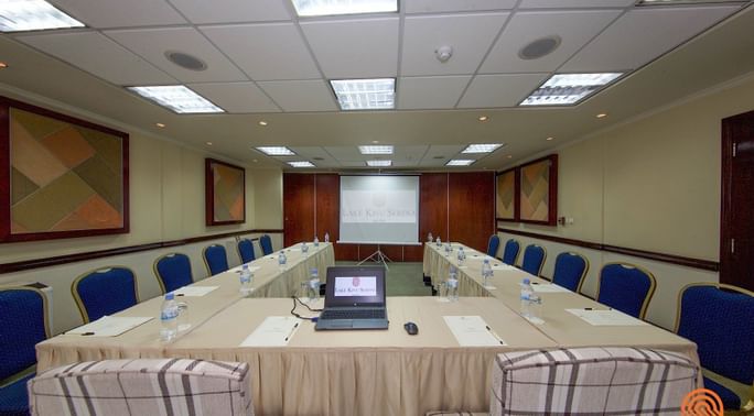 A Table setup in the Meeting room at Lake kivu Serena Hotel