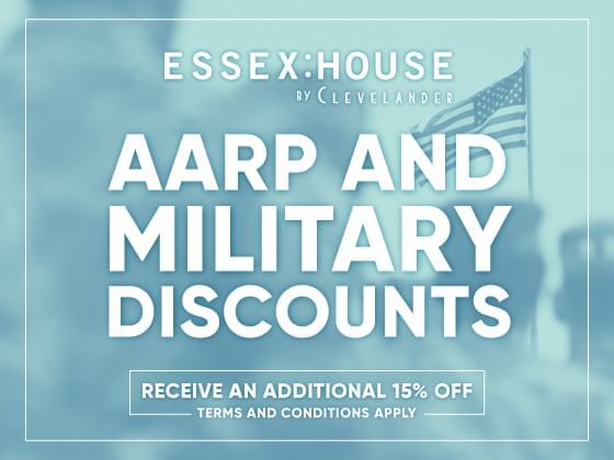 AARP & Military Discounts offer poster at Essex House Hotel