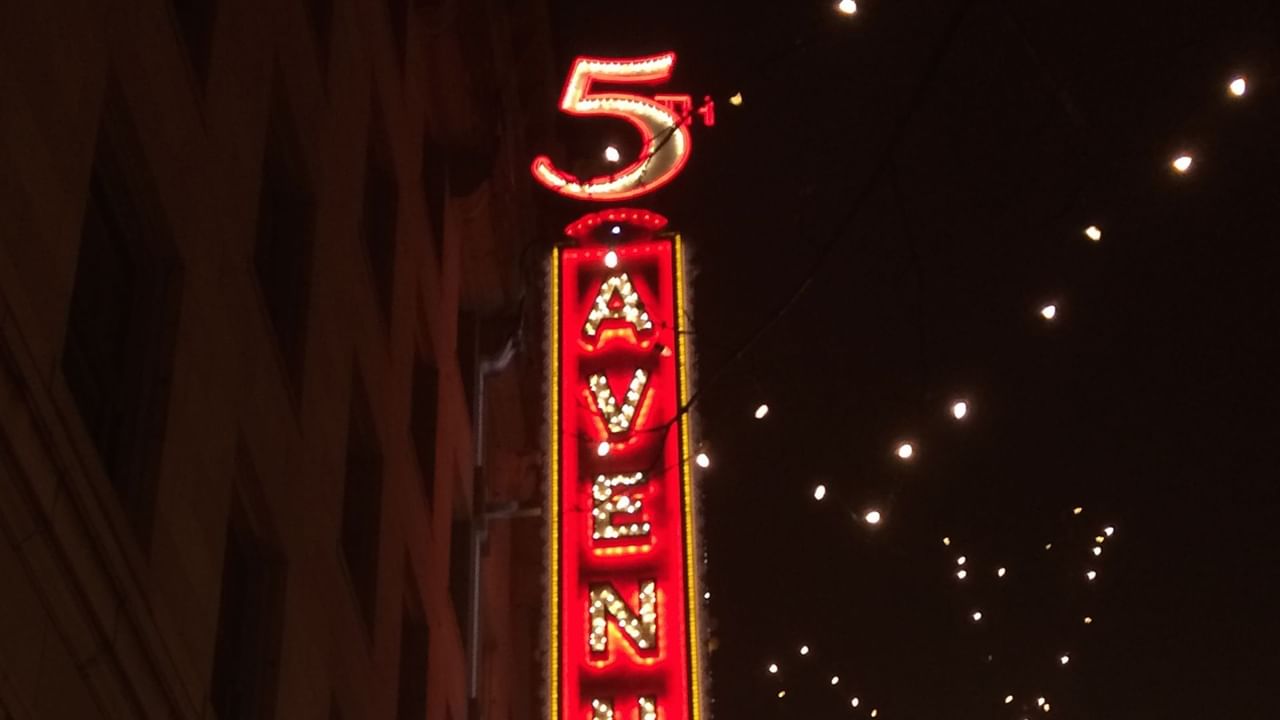Illuminated signage of The 5th Avenue Theatre in Seattle