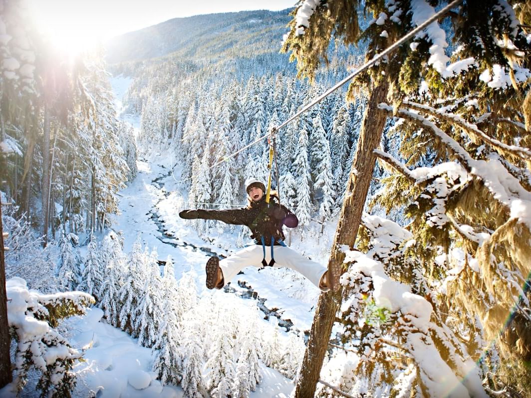Ziplining in winter wonderland