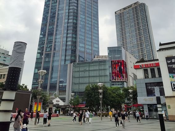 Exterior view of the Wuxi City with crowd on a sunny day near Grand Park Wuxi