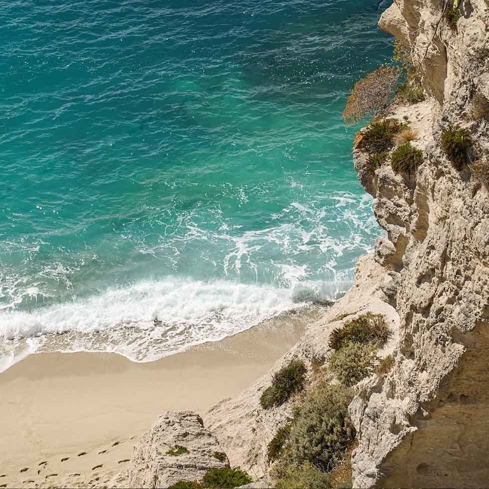 Aerial view of Capo Vaticano beach near Falkensteiner Hotels