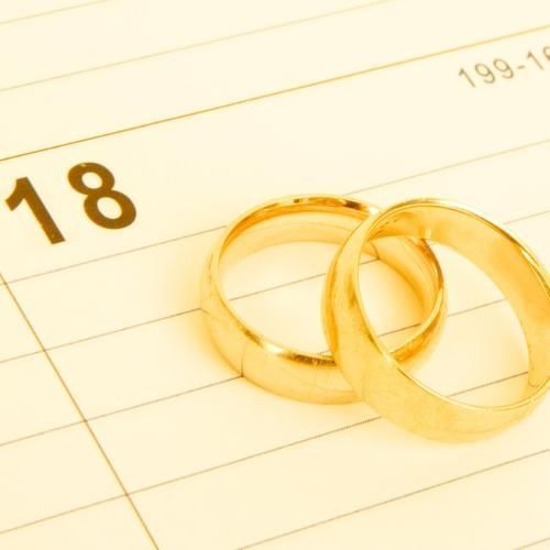 Wedding rings sat on a date in the calendar