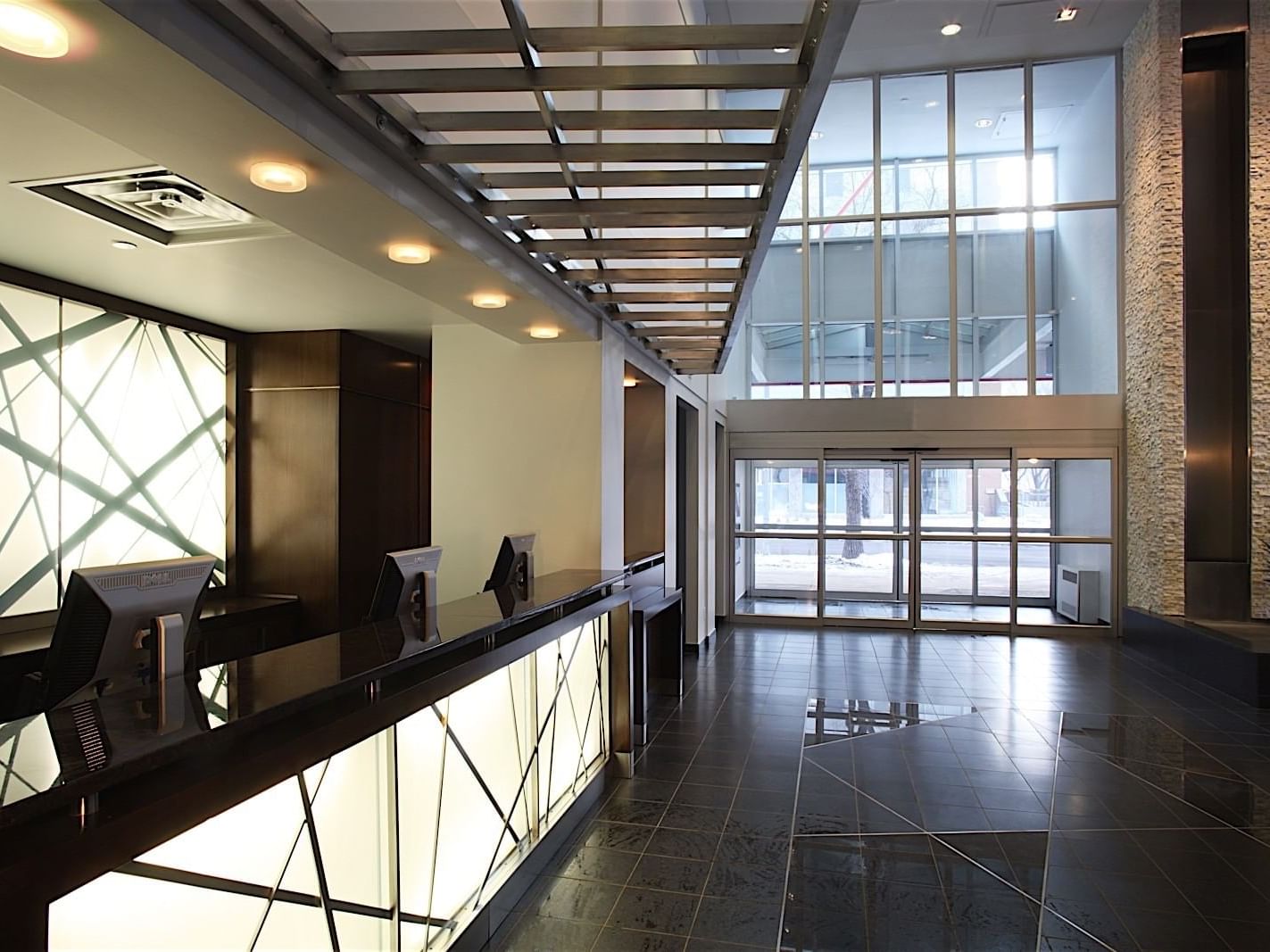 Interior of the reception area with entrance at Matrix Hotel