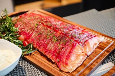 Close-up of Raw smoked salmon at Hanoi Daewoo Hotel