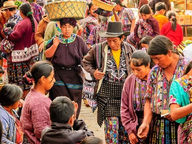 Locals gathered in the Panajachel Marketplace near Regis Hotel & Spa