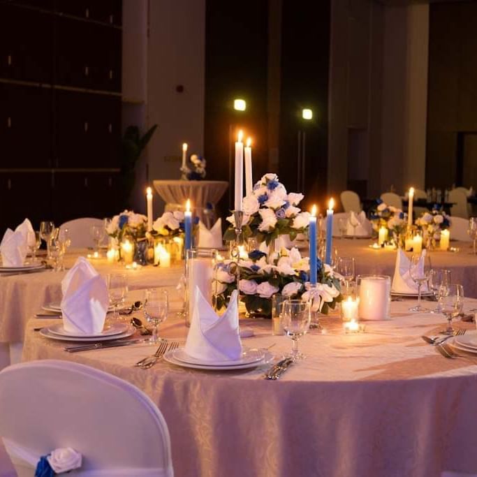 Table setup for a wedding in Dalma ballroom 