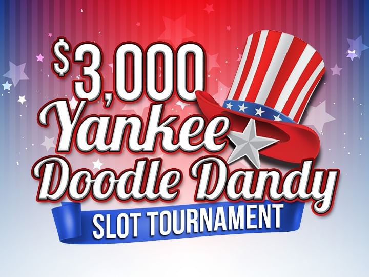 $3,000 Yankee Doodle Dandy Slot Tournament Promo Logo against a red, white and blue background