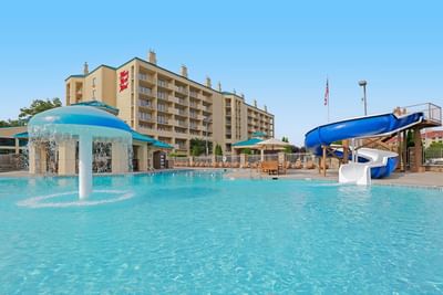 Wide view of the water park at the Music Road Resort and Inn in Pigeon Forge, Tennessee.