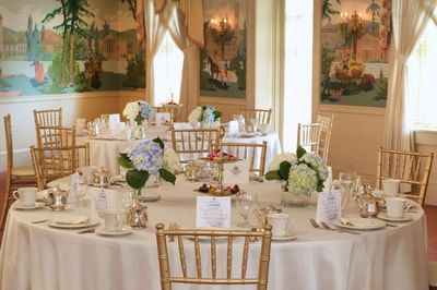 Tables set up for a wedding at Mt. Washington Conference Center