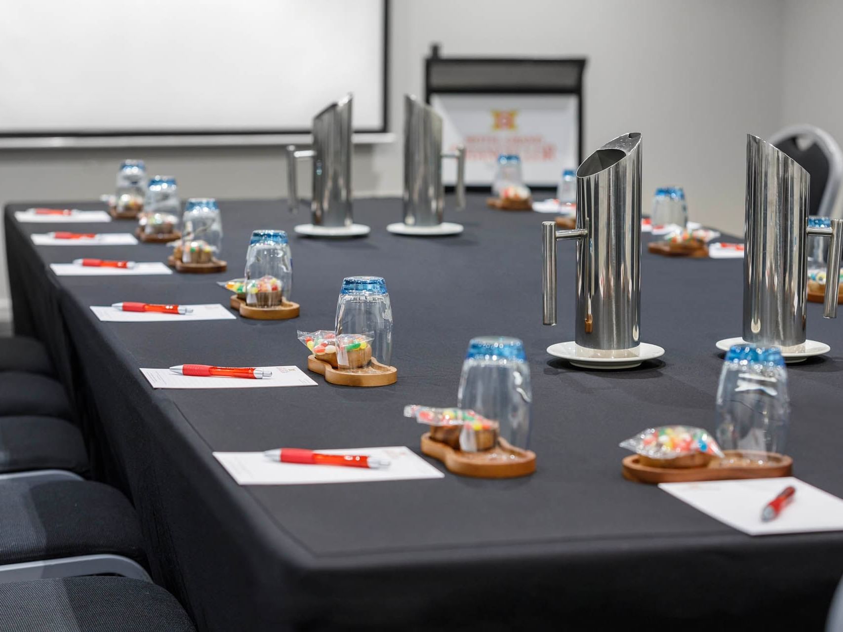 Conference table set-up arranged for meeting at Grand Chancellor Melbourne