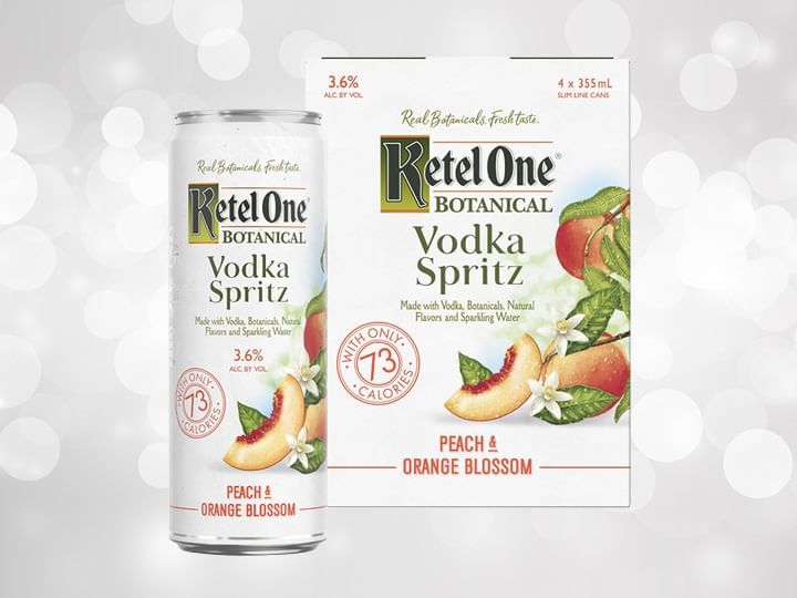 Can of Ketel One Peach and Orange Blossom Vodka Spritz with box