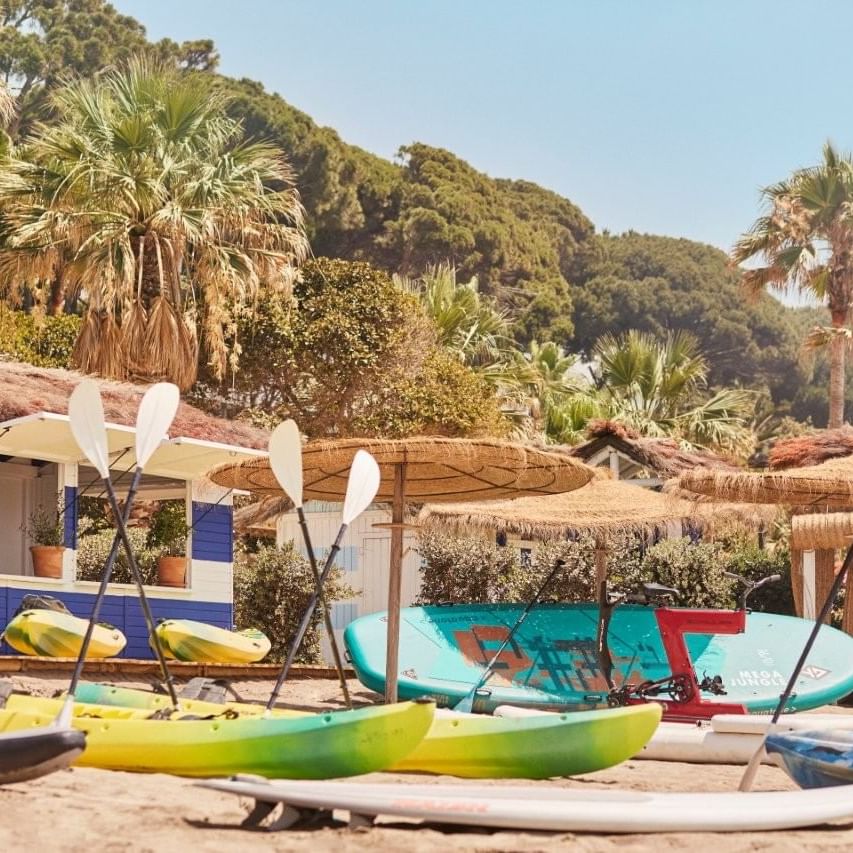 SUP boards and Kayak at the beach