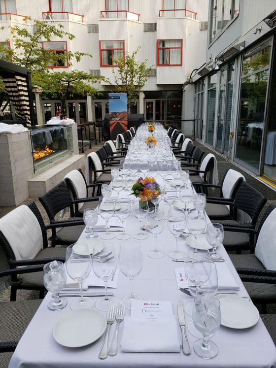 Outdoor dining area for special event at Granville Island Hotel