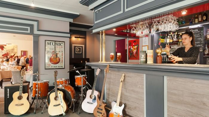 Instruments & bar counter in the bar at Hotel de l'Ange