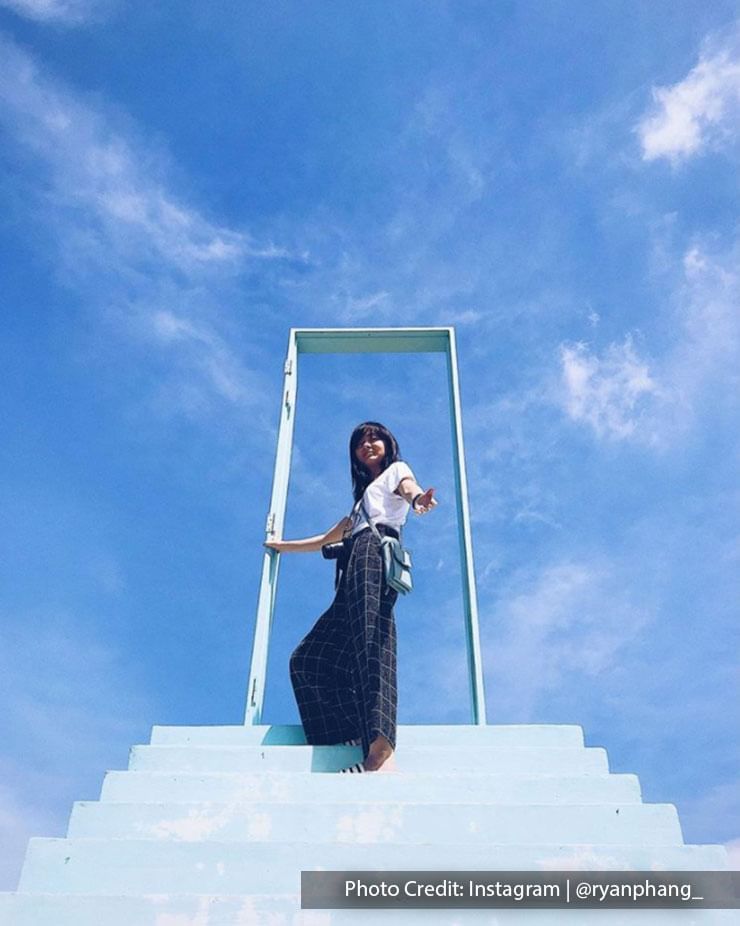 woman sky ladder pineapple farm port dickson