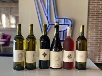 a row of wine bottles