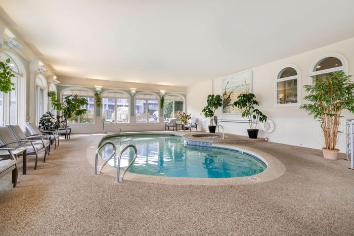 Lounge area by the indoor swimming pool at Ogunquit Collection