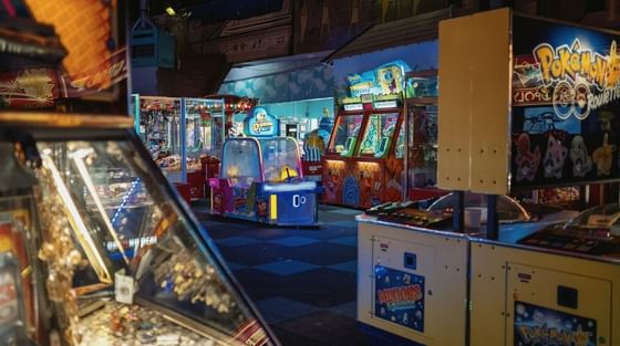 Colorful arcade with pinball machines and video games at Showboat Hotel & Resort Atlantic City