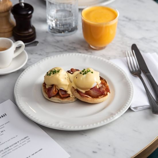 Eggs Benedict dish served at Pullman Melbourne CBD