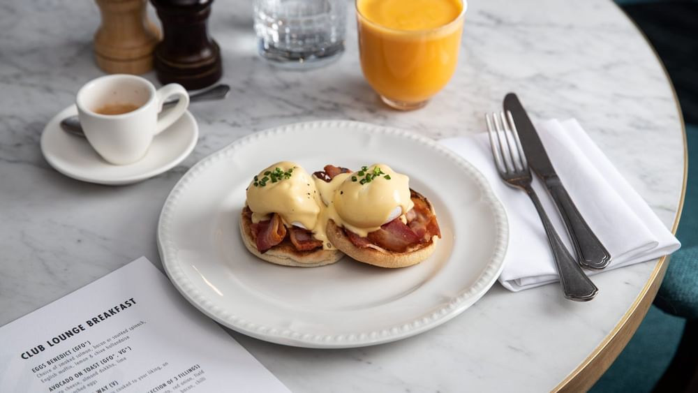 Eggs Benedict dish served at Pullman Melbourne CBD