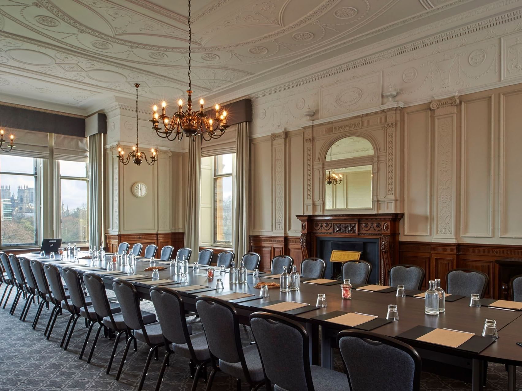 Boardroom set-up in Wedgewood room one of the conference venues in York at The Milner York