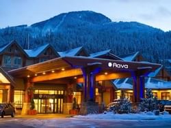 Exterior of Aava Whistler Hotel in winter