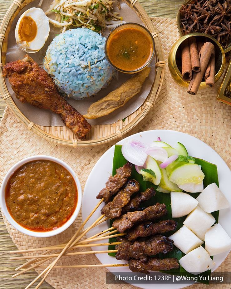 Malaysia port dickson local food nasi kerabu keropok and satay