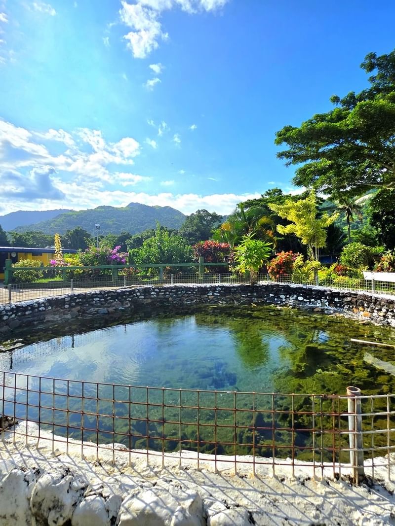 Sabeto Mud Pool with Circular stone-walled pool filled near TokaToka Resort Nadi Fiji