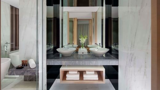 Vanity in Silver Screen Suite bathroom at Paramount Hotel Dubai
