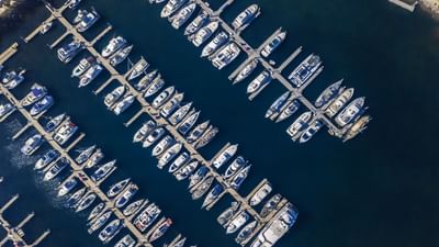 Aerial view of boats by the Marina near Hotel Coral y Marina