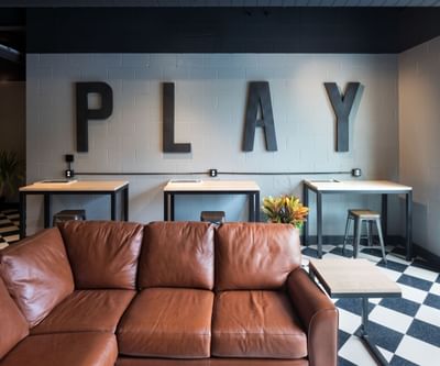 bar décor with leather sofa