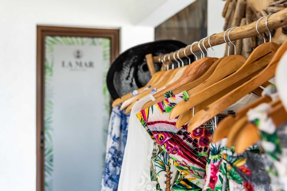 Clothes hung in the convenience store at La Mar Monterrico