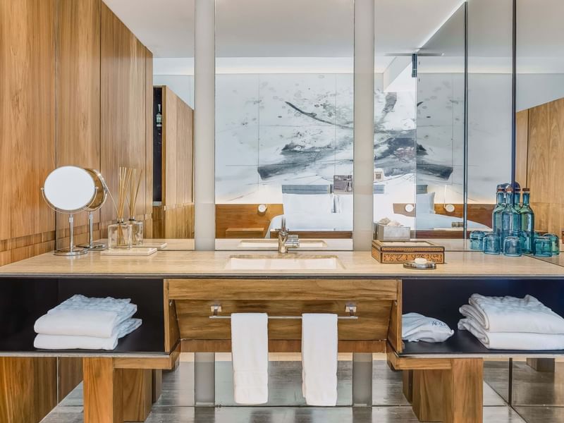 Vanity with bath amenities at FA Hotels & Resorts