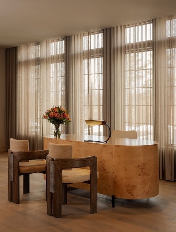 The reception desk in the lobby of Hotel Brookmere