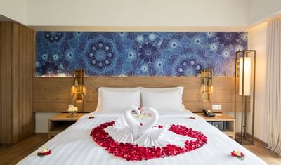 Honeymoon setup on the bed in Executive Room at Eastin Ashta Resort Canggu
