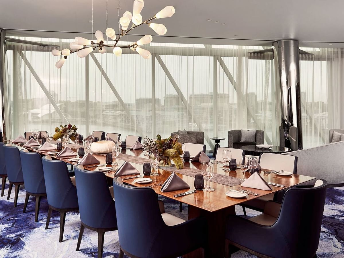 A table setup in Opal Suite event room at Crown Towers Sydney