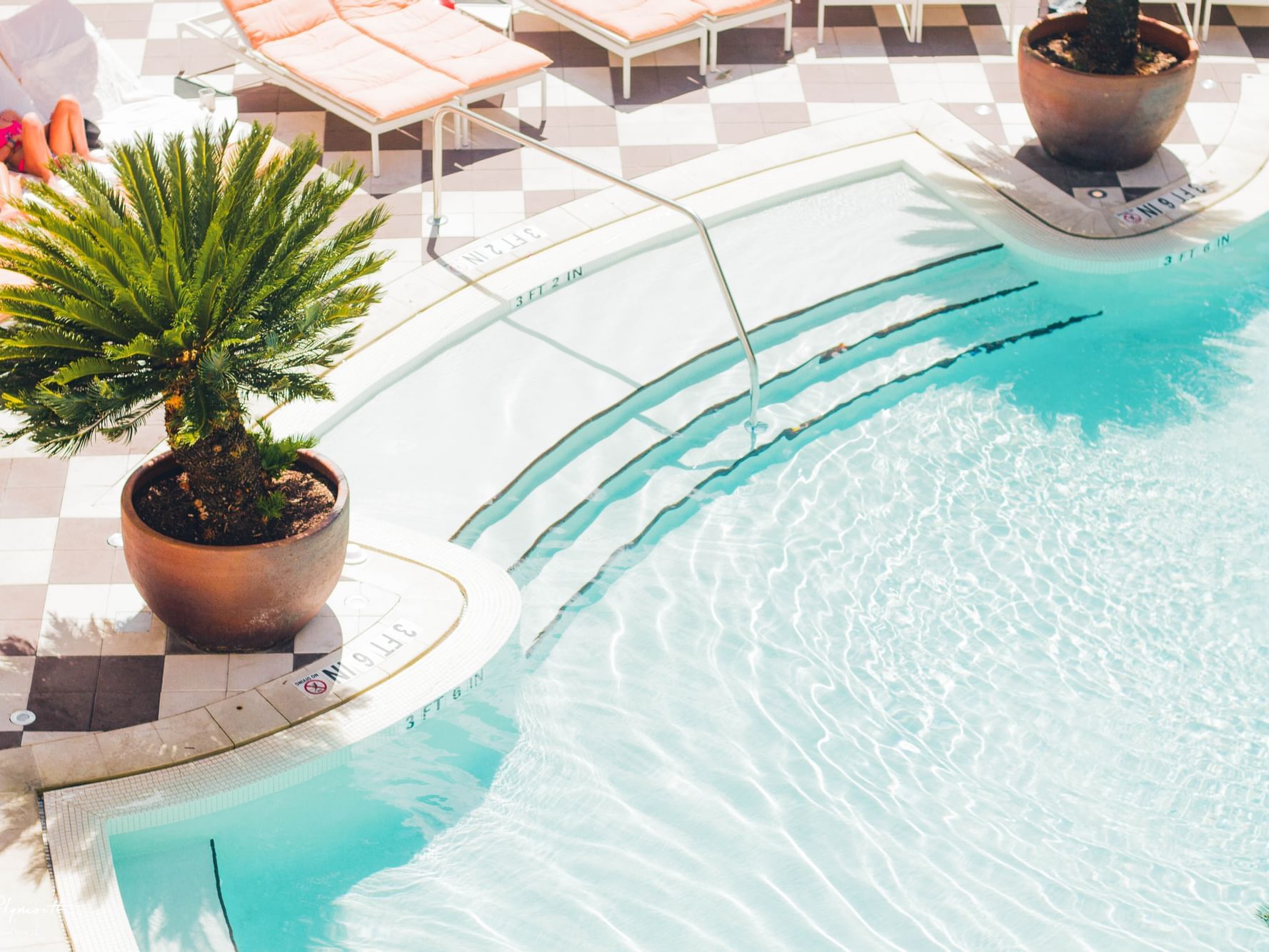 Outdoor pool area with lounges at Plymouth South Beach Hotel