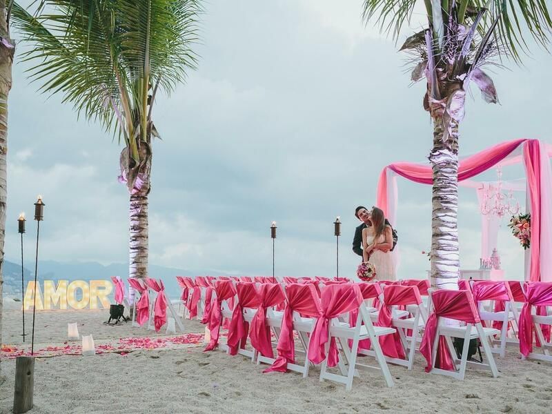 Pink themed outdoor wedding setup at FA Hotels