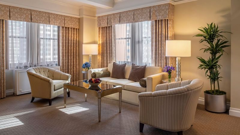 Living area in Premier City View Suite at Warwick New York