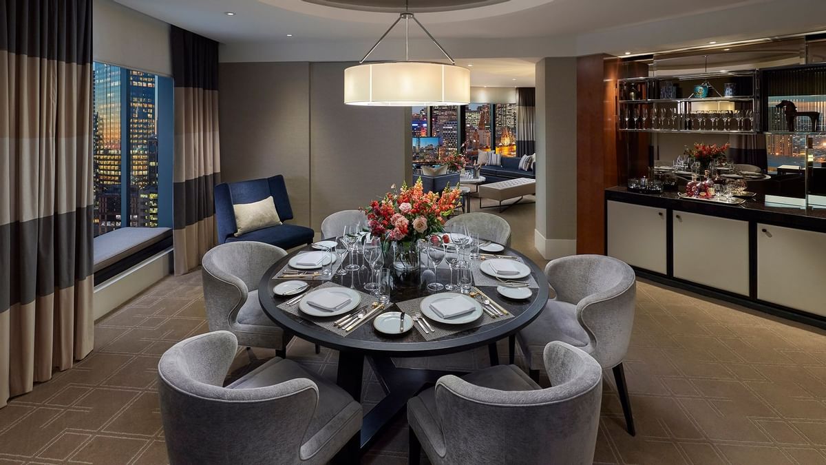 Prepared dining table in Tower Suite at Crown Hotel Melbourne