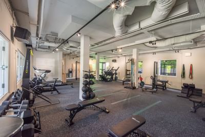 Fitness equipment in Indoor gym area of Amara Sanctuary Resort