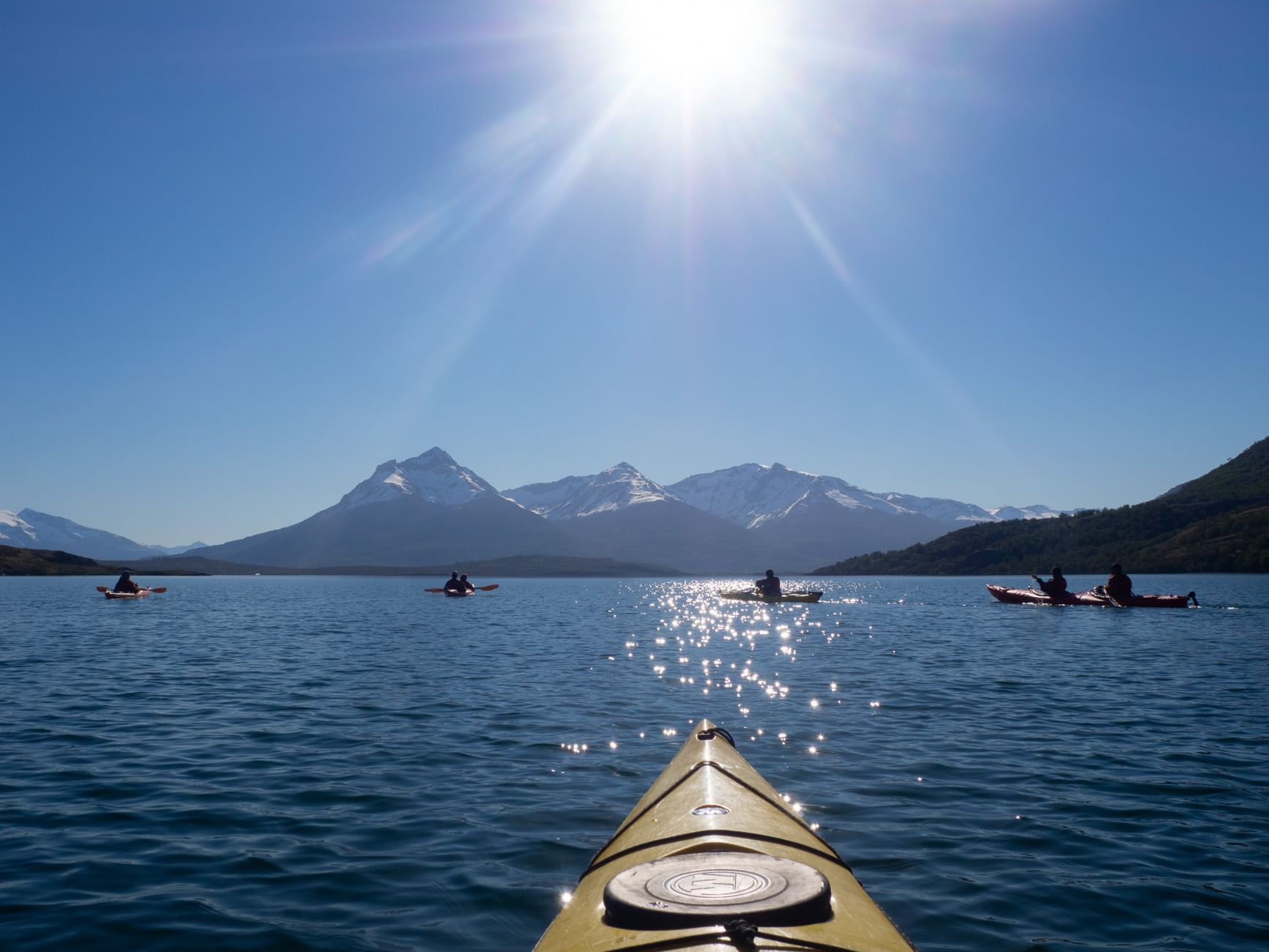 People kayaking at Sofia Lake near The Singular Patagonia
