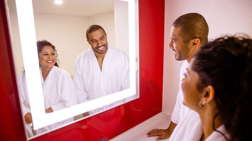 Guest bathroom with couple