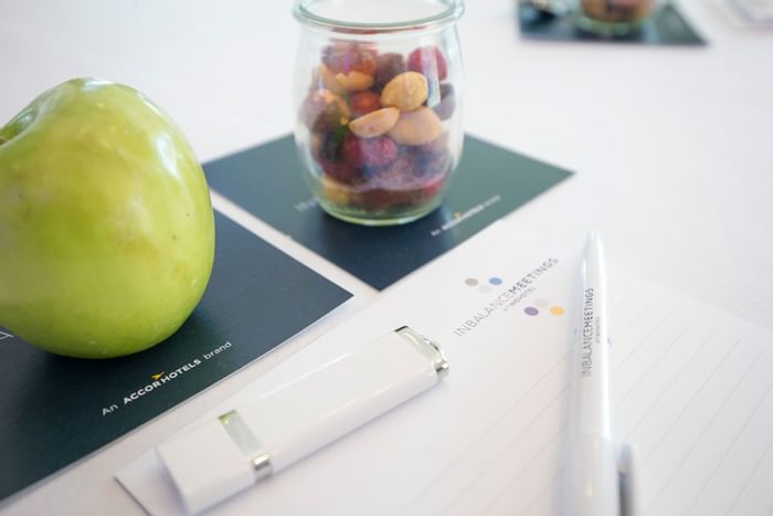 Pen drive & foods on table - Novotel Sydney Olympic Park