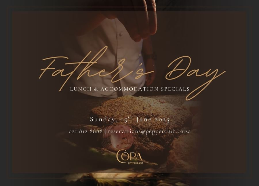Promotional poster for Father's Day at COPA Restaurant with details on specials, date, and contact information.