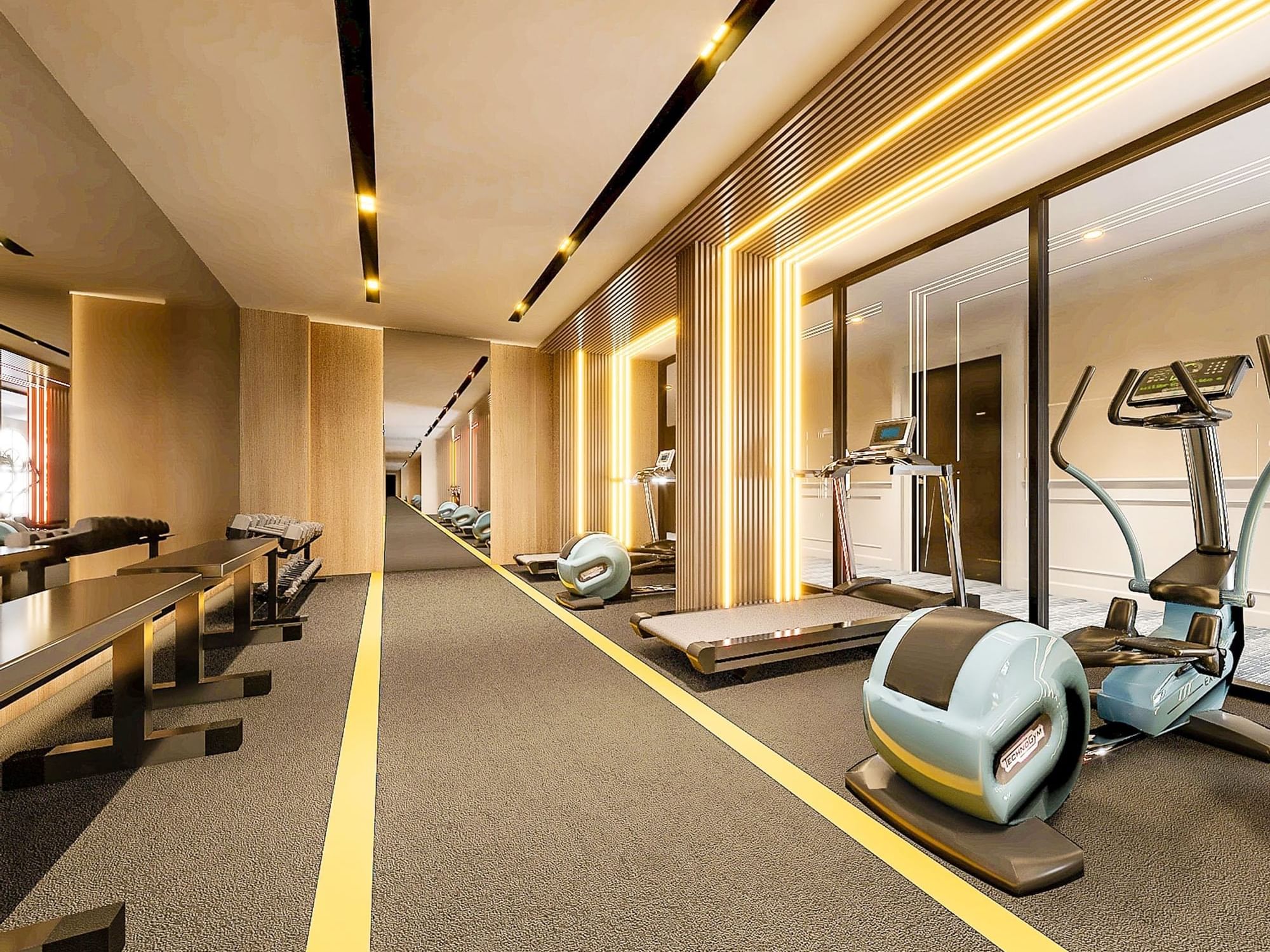 Interior of fully equipt Gym at Eastin Hotel Vientiane Laos