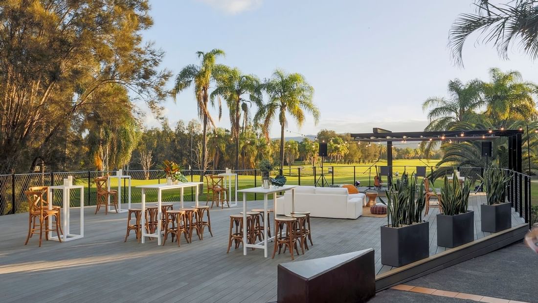 The deck with a golf area view at Mercure Gold Coast Resort